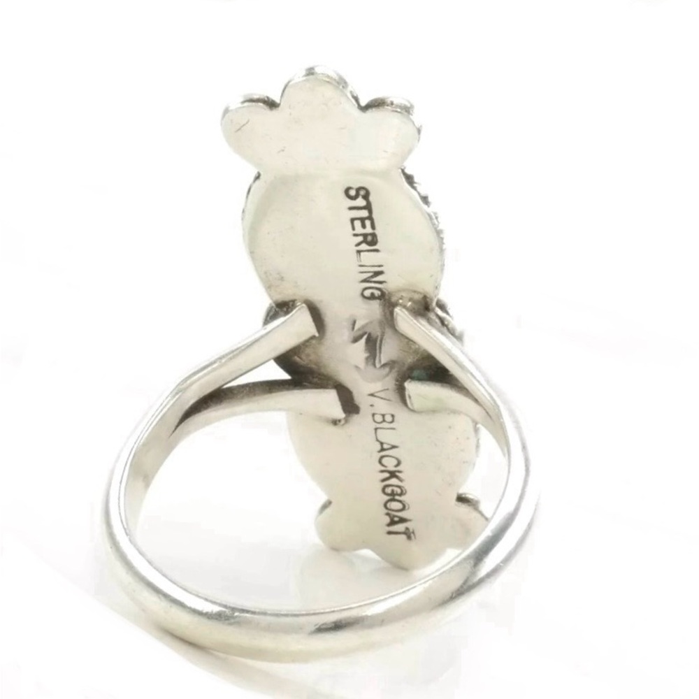 Signed - Verna Blackgoat Navajo. Old Pawn Sterling Silver Bisbee Turquoise Ring - Picture 6 of 10